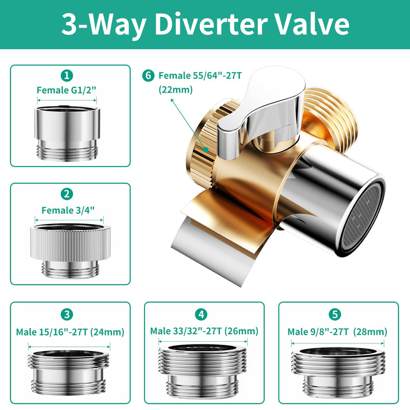 Sink Hose Sprayer Attachment for Faucet, 3 Mode Shower Head Attaches to Tub Faucet with 5 Adapters, High Pressure Shower Head for Bathtub Faucet, Handheld Shower Head with Filter (Chrome) Chrome