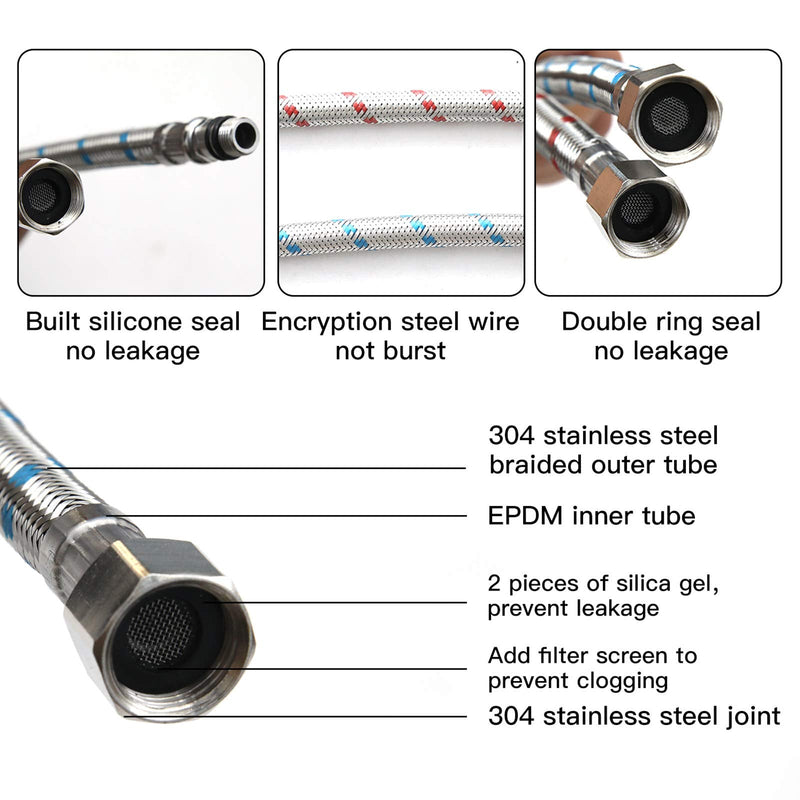 BWE 40-Inch Long Faucet Connector Braided Stainless Steel Supply Hose 3/8-Inch Female Compression Thread x M10 Male Connector, x 2 Pcs (1 Pair) 40 Inch