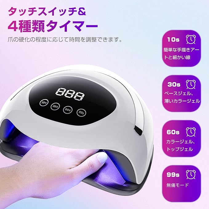 LED & UV Nail Light, 180 W, Elen Studio Gel Nail Resin Curing Light, 60 LEDs, Automatic Sensing, Nail Dryer, Low Heat Function, 4 Timers, Resin Light, Compatible with All Gels, Works with Both Hands - NewNest Australia