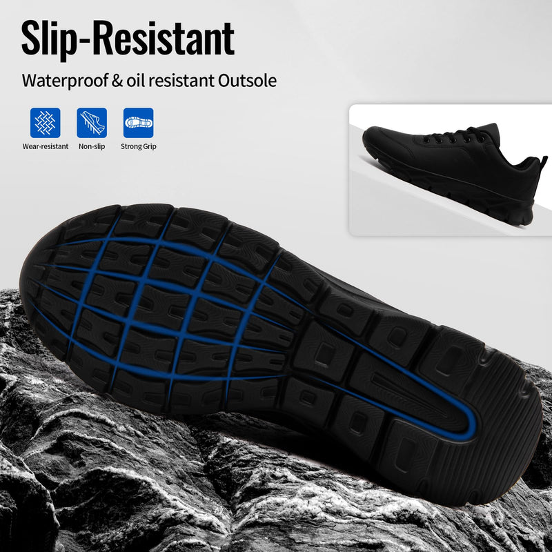 Non Slip Work Shoes for Men Walking Sneakers Leather Waterproof Oil Resistant Food Service Chef Restaurant Kitchen Shoe Lightweight Comfort Working Zapatos Trabajo 11 A Black