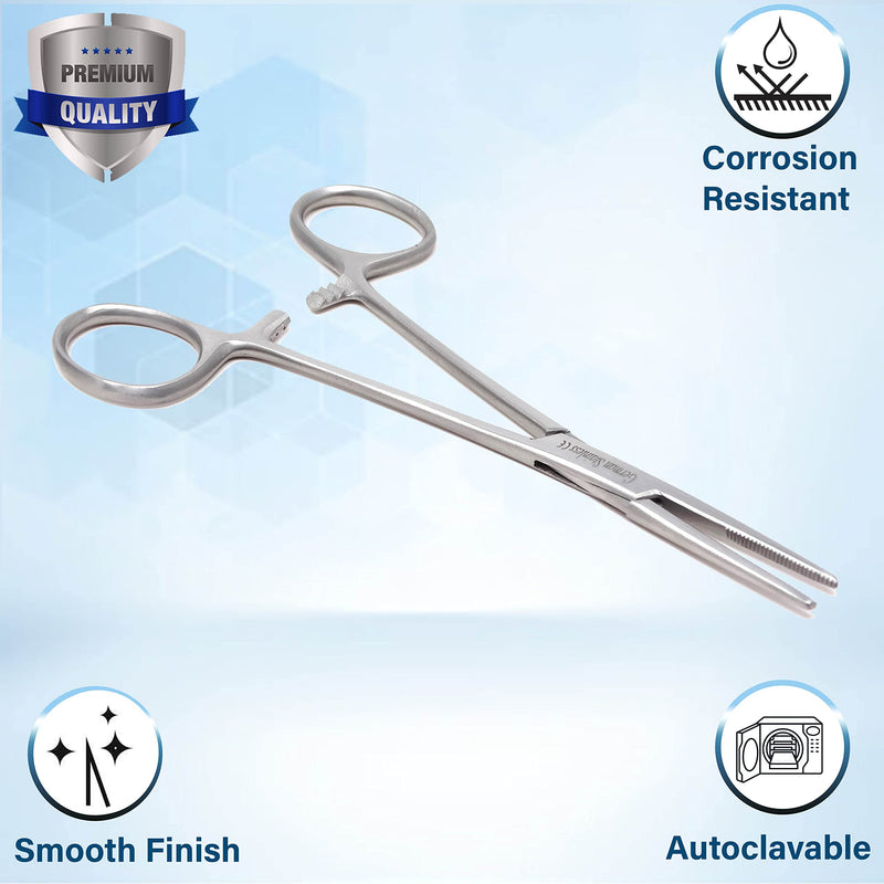 Half Serrated Locking Hemostat Forceps 5.5" (14cm) Straight, Ideal for Ideal for Hobby Tools, Electronics, Fishing, Nurse, Premium Quality (Satin Premium) Satin Premium