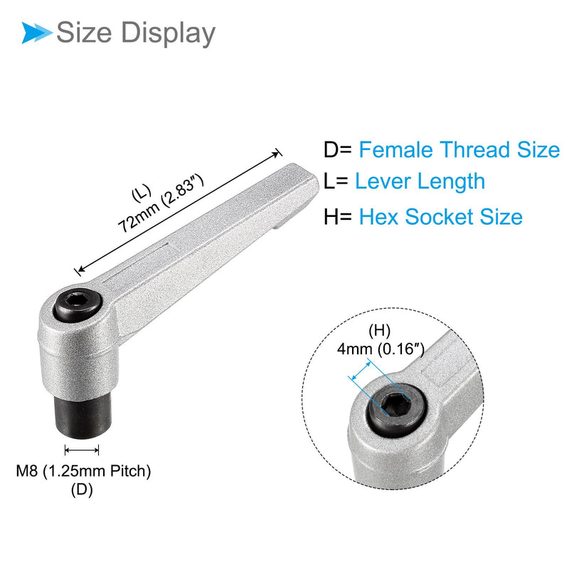 Clamping Lever Handles, M8 Female Thread 72mm Lever, Adjustable Quick Release Locking Rotating Knobs Silver Tone - (Applications: for Lathe Machinery), 2-Pieces