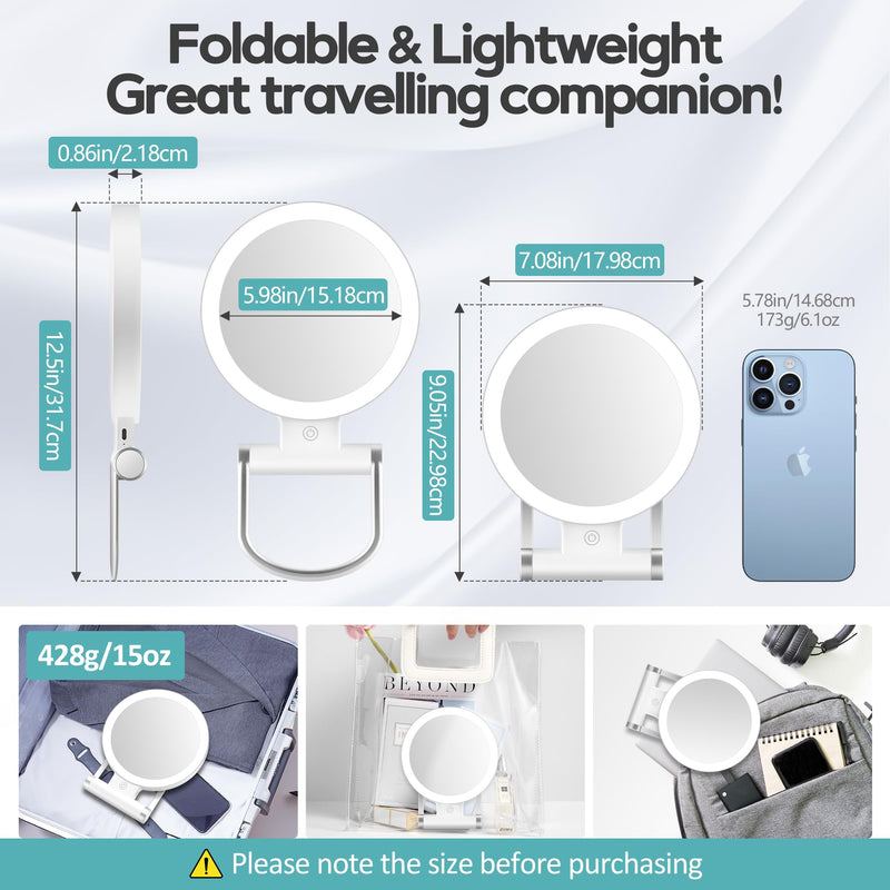 B Beauty Planet Magnifying Mirror with Light 30X, Double-Sided 1X/ 30X Magnifying Makeup Mirror with Tweezer, 2000mAh 3 Colour Modes with Adjustable Brightness,Foldable Travel Mirror(9" L x 7" W) White