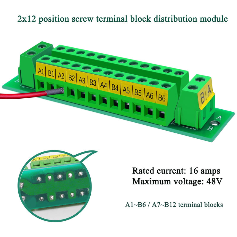 16 Amp 2x12 Position Terminal Block Distribution Module Power Distribution Board for AC DC