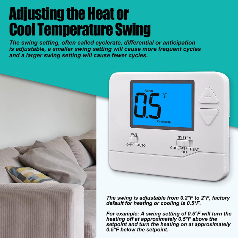 Non-Programmable Thermostats for Home 1 Heat/1 Cool Conventional Single-Stage Systems Off-white ( Blue Backlight )