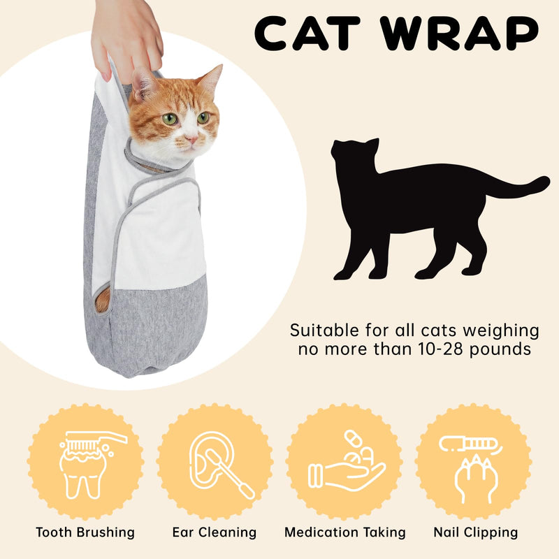 Cat Grooming Wrap, Self Adhesive Cozy Cat Wrap for Cutting Nails, Anti-Escape Calming Cat Swaddle Wrap for Medicine Ear Cleaning, Anti-Scratch Cats Burrito Restraint Blanket（12-28lbs）