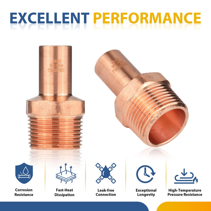 5PACK GUOFIS Copper 1/2" FTG x3/4" Male Street Adapter Fitting(PRESS063-5) 5 1/2" FTG x 3/4" MPT