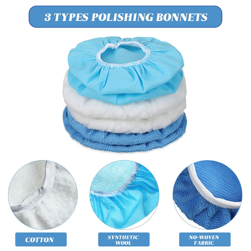 Mudder 40 Pieces Buffer Pads Cover Car Polisher Bonnet Orbital Buffer Bonnets Microfiber Waxers Bonnet Set Including 24 Microfiber 8 Plush 8 Non Woven for Polisher(5-6 Inch) 5-6 Inch