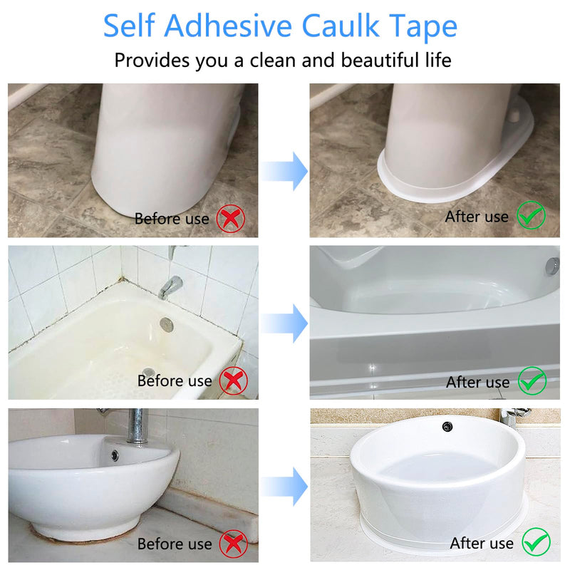 Caulk Tape Bath & Kitchen Caulking Tape Self Adhesive Waterproof, Toilet Caulk Sealant Tape, Bathtub Caulk Sealing Strip Tape for Bathroom Caulking Tape Shower Caulk Strip (1.5" x10.5Ft)