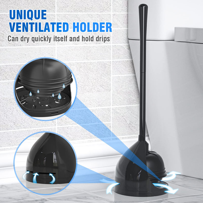 uptronic 2 Pack Toilet Plunger with Holder, Unique Plunger with All-Angle Design, Plungers for Bathroom with Holder, Toilet Plunger Heavy Duty-Black Black - NewNest Australia