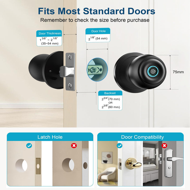 3-in-1 Smart Door Lock with Fingerprint Unlock, Smart Fingerprint Door Knob, Auto Lock & App Control – Keyless Entry for Home, Office, Garage & Apartment