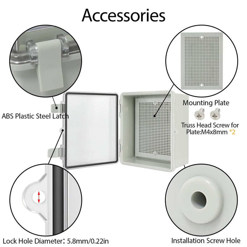ABS Plastic Dustproof Waterproof IP65 Junction Box Hinged Shell Universal Electrical Project Enclosure Gray, with PC Transparent Clear Cover 8.7 x 6.7 x 4.3inch(220 x170 x110mm) 8.7" x 6.7" x 4.3"