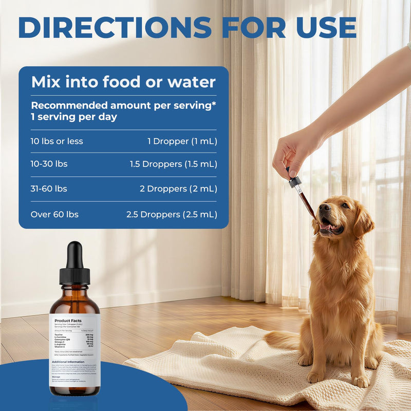 Taurine Supplement for Dogs Liquid Drops with Coenzyme Q10 & L-Carnitine – Supports Heart, Energy & Daily Activity – Easy to Add to Food, 60 ml 60 ml (Pack of 1)