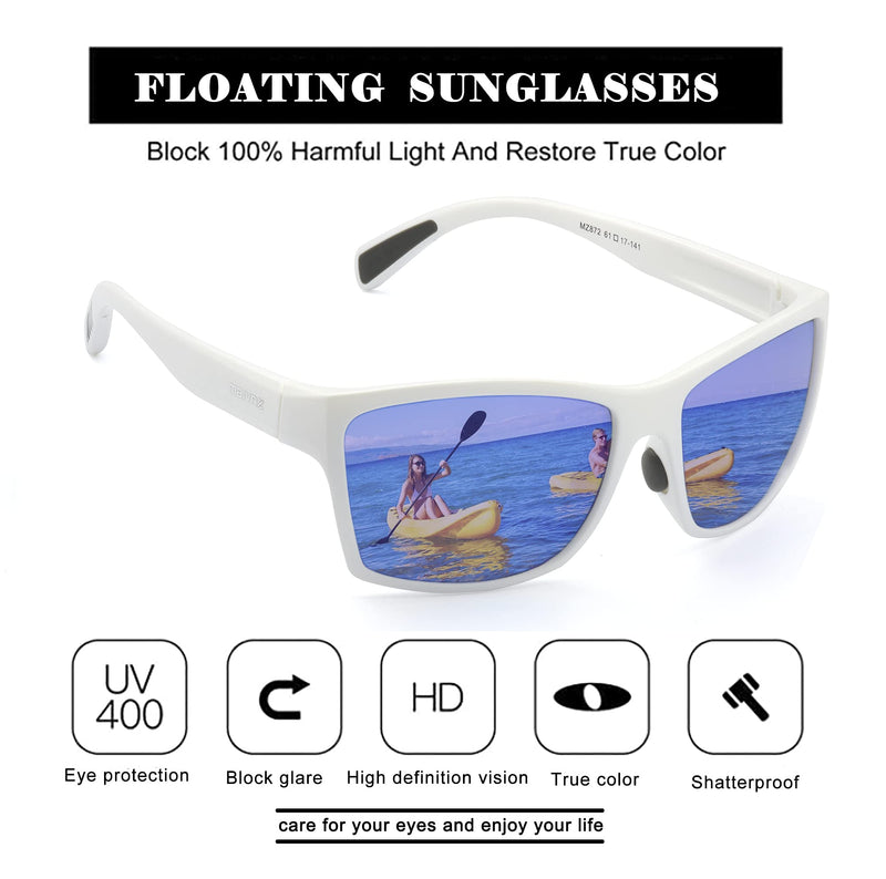 maivnz Floating Polarized Fishing Sunglasses for Men Women, Unsinkable UV400 Sports Glasses for Kayaking, Boating & Surf White Casual Frame Blue Revo Lens