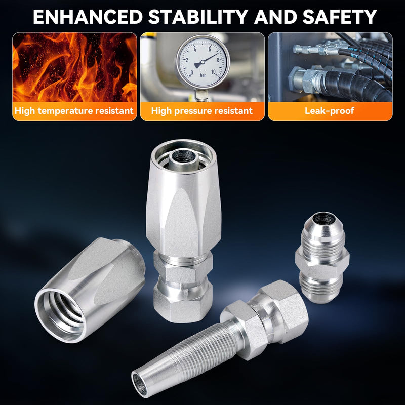 3Pcs Hydraulic Hose Field Repair Kit, 1/4", 3/8", 1/2" Inner Diameter and 6Pcs Small Repair Parts, Reusable, 08 (R2) 2-Wire Reusable Hydraulic Repair Fittings (3 Sizes and 6 Repair Parts) 1/4", 3/8", 1/2" and 6 Repair Parts