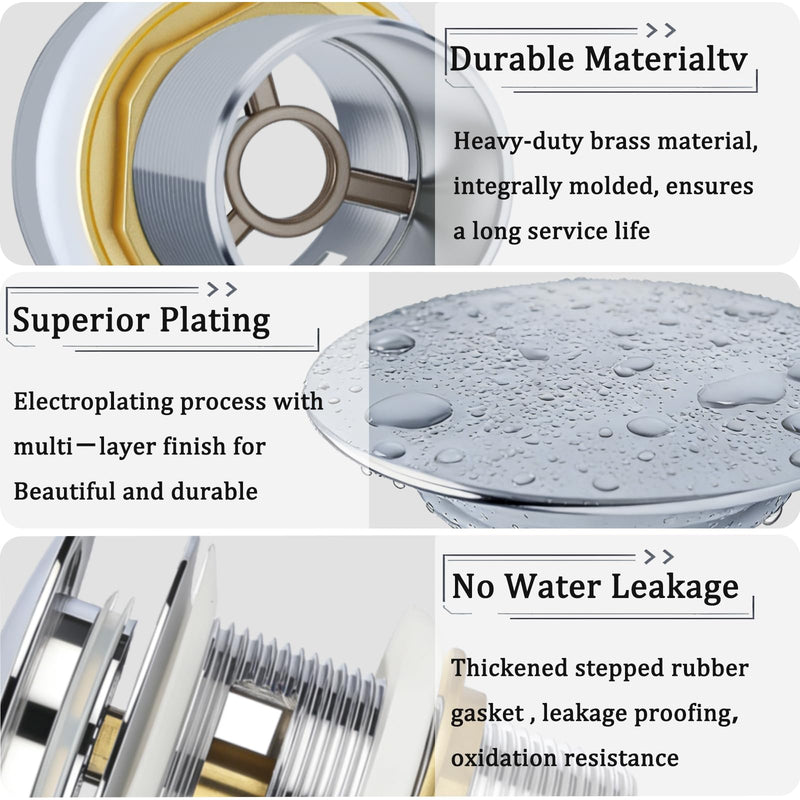 Free Standing Tub Drain Kit, Freestanding Tub Drain, Pop-Up Freestanding Bathtub Drain Stopper, Compatible with Freestanding Bathtub Drain Rough-in Kit (Chrome) Chrome
