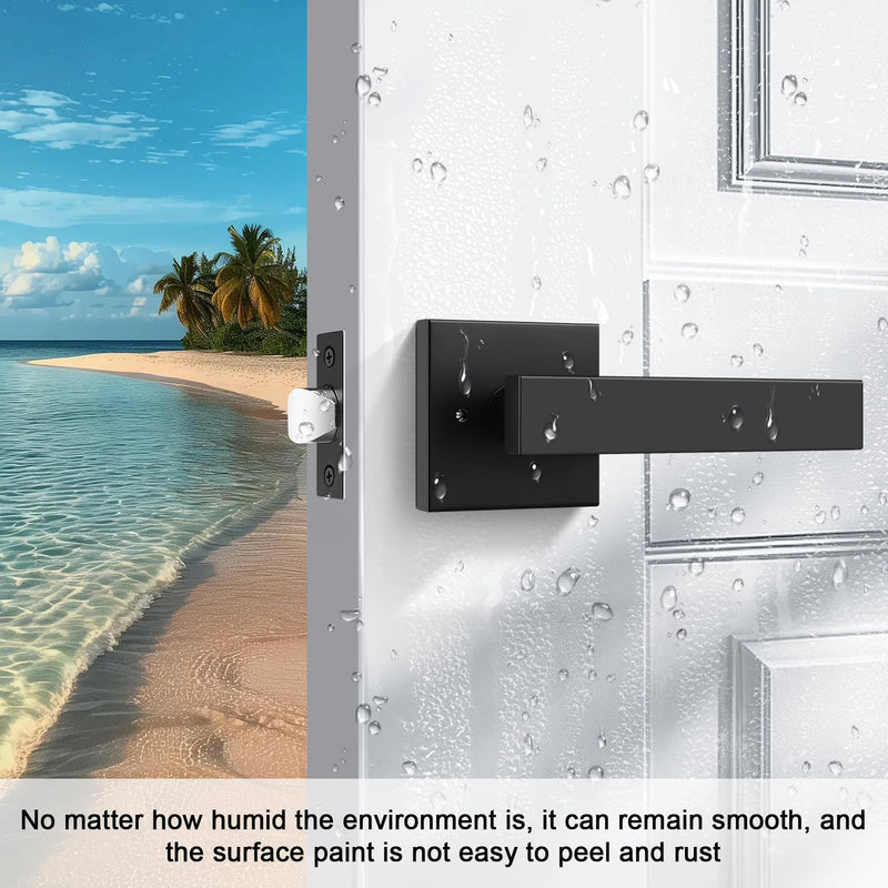 2 Pack Privacy Door Handle,Keyless Matte Black Interior Door Knob,Heavy Duty Door Lever Hardware for Bedroom/Bathroom,Reversible for Left & Right 2