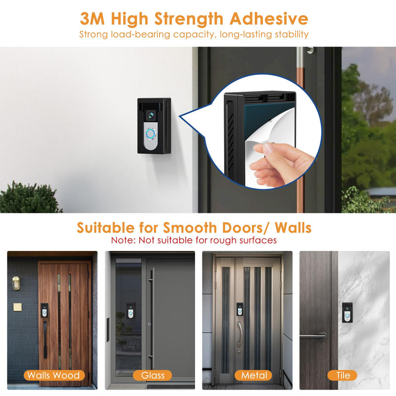 QIBOX No Drill Adhesive Video Doorbell Mount Compatible with Ring/Blink Wireless Video Doorbell, Anti-Theft Camera doorbell Holder Accessories, Not Block Doorbell Motion Sensor & Camera Stick-on Version