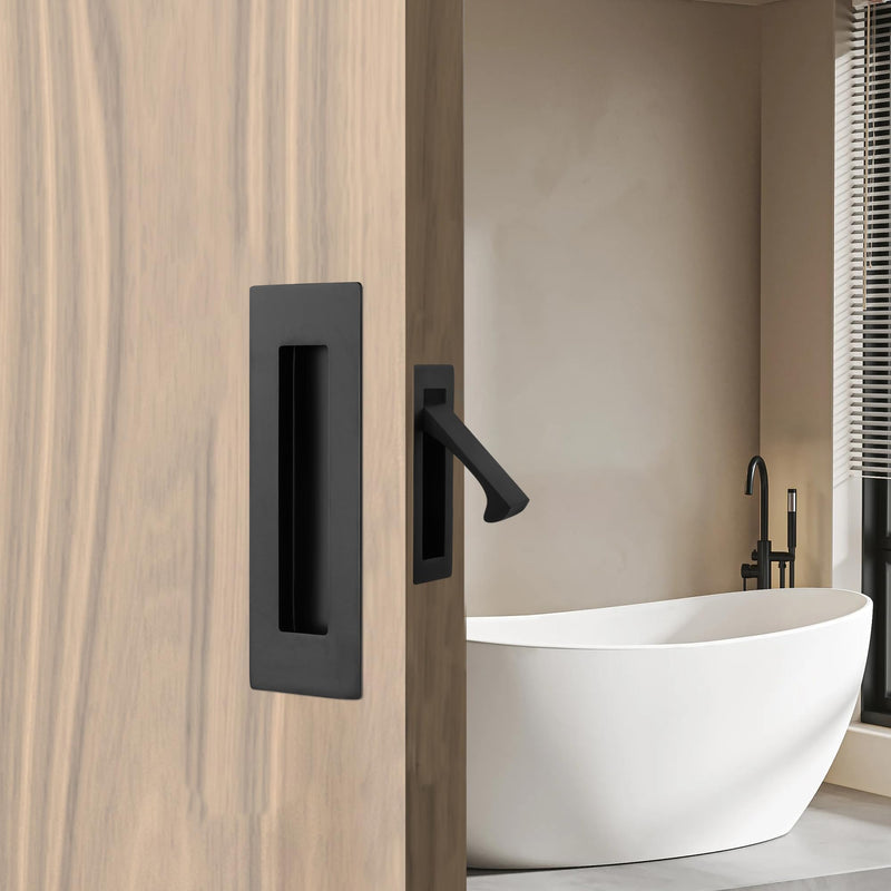 Stainless Steel Pocket Door Pull and Edge Pull Set, Pocket Door Hardware Recessed Sliding Barn Door Handle Rectangular Finger Flush Pull (Matte Black, 3 Pack) 3 Pack (Pocket Door Pull Set) Matte Black (Set)
