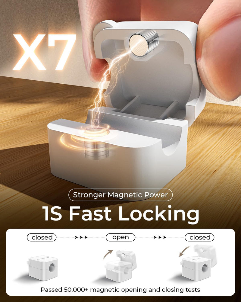 MRGLAS 10-Pack Magnetic Cable Clips Cord Organizer [1s Lock] Cable Holder Clips -Desk Cable Management [Cable Smooth Adjustable], Adhesive Wire Organizer Keeper for Nightstand Desktop Wall Car Office 10 Pack White