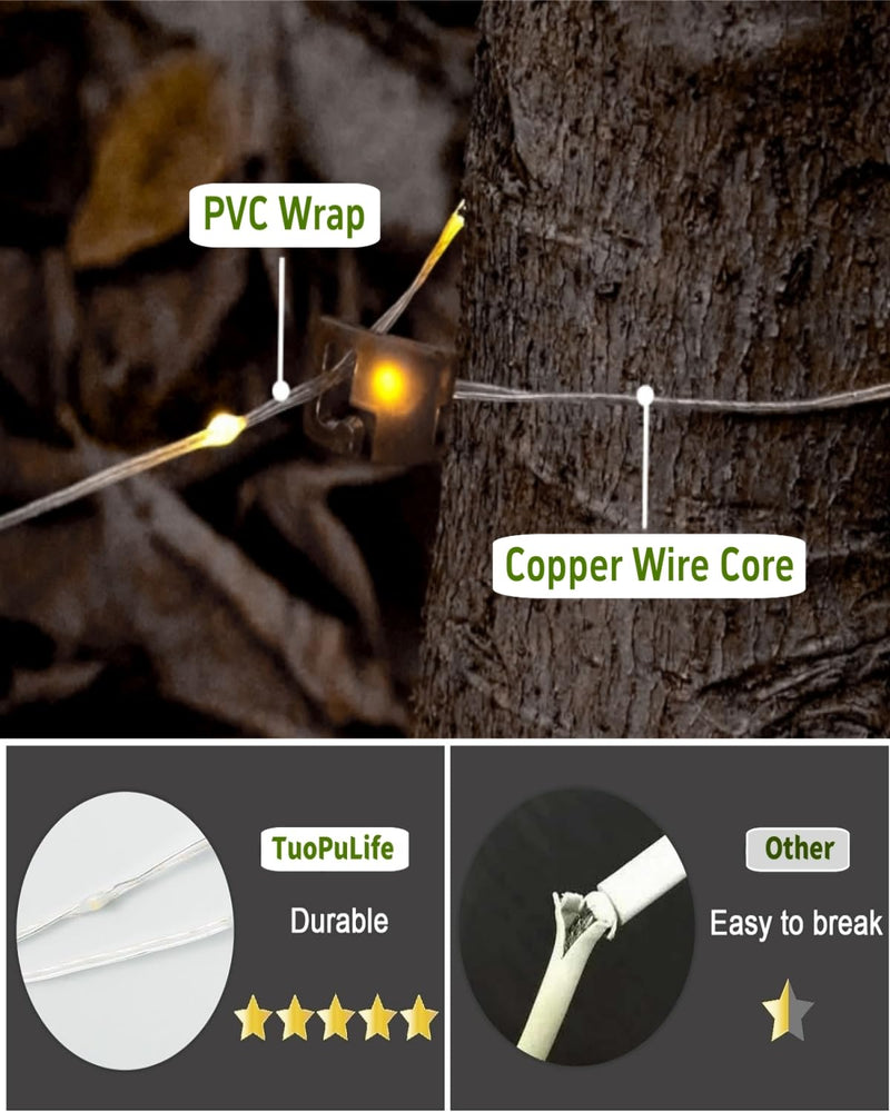 Solar Camping String Lights, 39.4 FT Fairy String Light, 4 in 1 Portable Waterproof Camp Lamp with 8 Lighting Modes, Hanging Rechargeable Tent Lantern for Christmas Decorations Patio Party Essentials