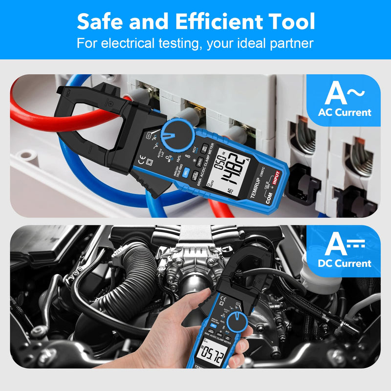 Digital Inrush Clamp Meter Multimeter, TEMIRUP T-RMS 6000 Counts 600A Current Amp Volt Meter with VFD,LOZ Mode; Measures NCV AC/DC Current Voltage Temperature Resistance Capacitance Continuity CM87C 600A AC/DC Clamp Meter