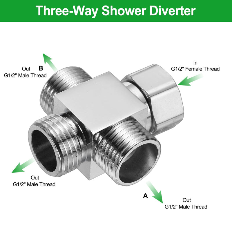 uxcell G1/2" Shower Diverter Valve 4 Way, Stainless Steel Bidet Square Adapter Connector Hose Fitting Tee with PTFE Tape for Bidet Angle Valve Hose Bath Toilet Faucet(53mm,Silver)