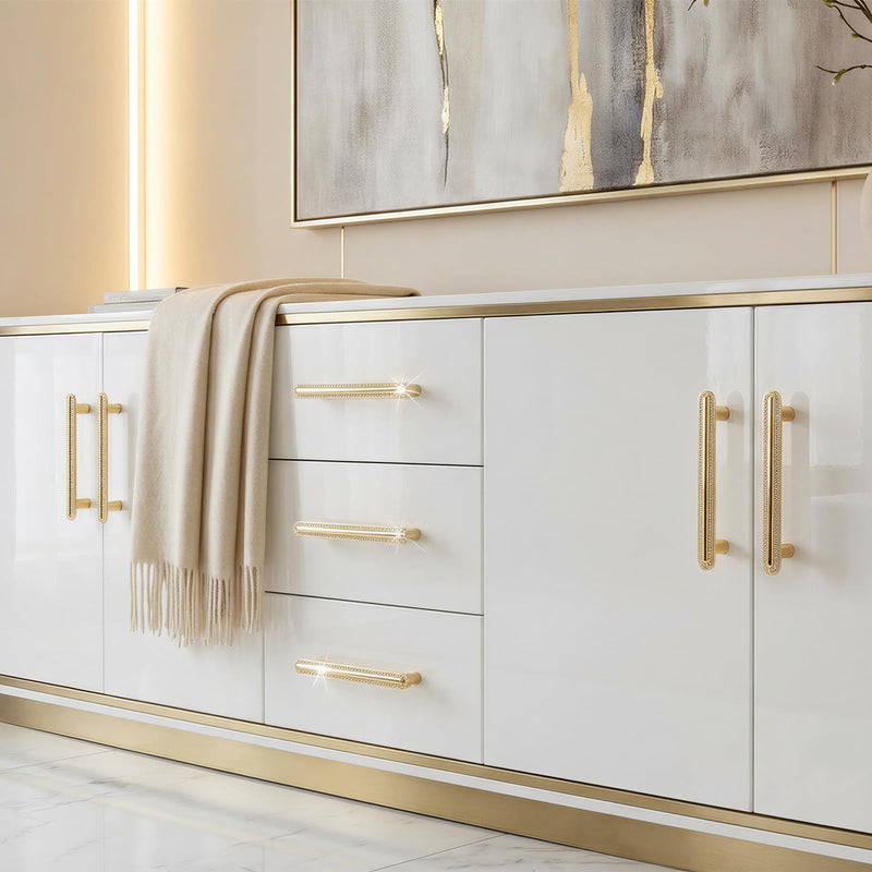POZEAN Gold Cabinet Pulls 4 Pack, Luxury Crystal Drawer Knobs Handles, Easy Install Modern Cabinet Pulls for Kitchen Bathroom Vanity