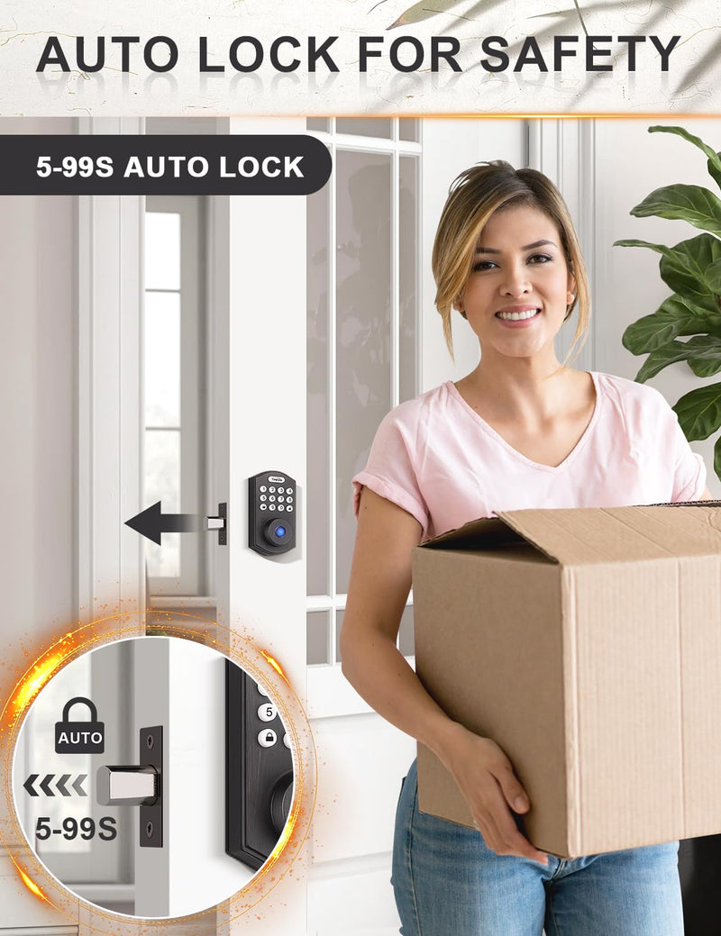 Tinewa Smart Locks for Front Door - Oil Rubbed Bronze Keyless Entry Door Lock with Flat Ball Door Knobs, Electronic Digital Keypad Deadbolt with Fingerprint, APP Control, Easy Installation Oil Rubbed Bronze-Flat Ball Door Knob