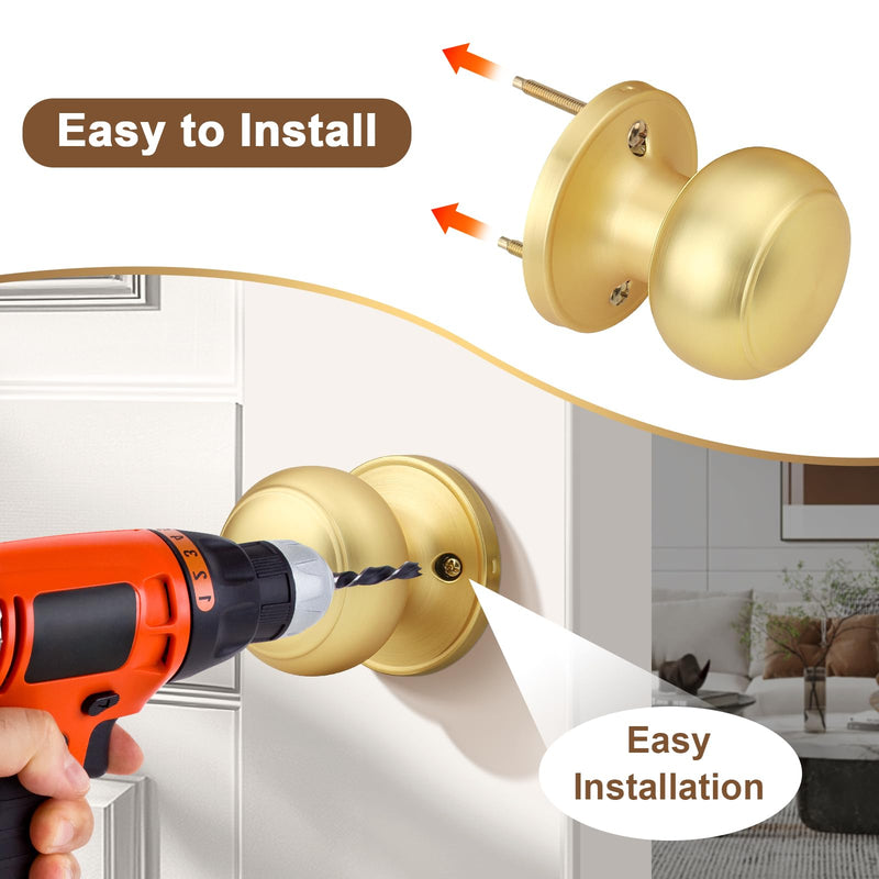 Probrico 6 Pack Gold Dummy Door Knob Closet Doorknobs, Individual Non-Turning Dummy Door Handle Single Side, Gold Interior Door Knobs