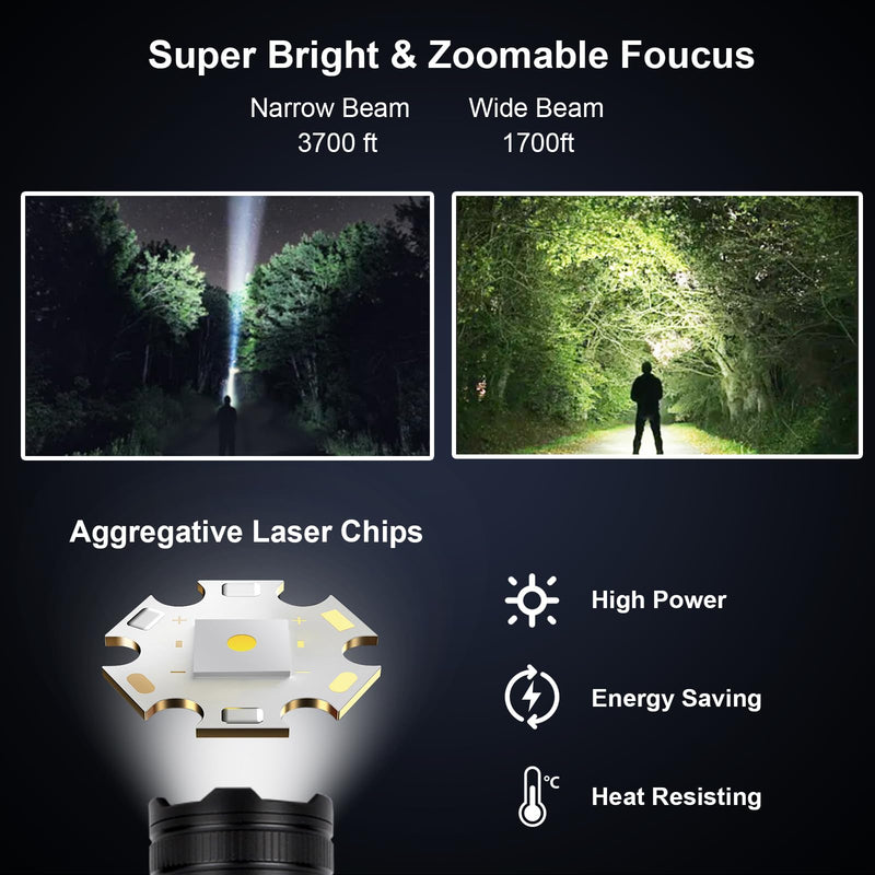 Flashlights High Lumens Rechargeable 3 Packs, 900,000L Handheld Tactical Led Flashlight High Powered with 5 Light Modes, Cob Side Light, USB C, Zoomable, Super Bright Flash light for Emergency Medium -3pcs