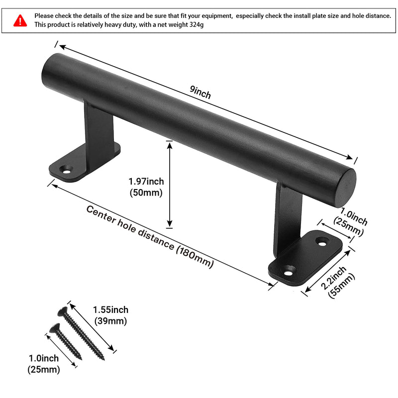9'' Sliding Barn Door Handles Pack of 2, Black Power Coated Gate Pull Hanlde, Iron Grab Handles for Gates, Garage, Outdoor Fence, Interior Closet Handles 9 Inch Style A