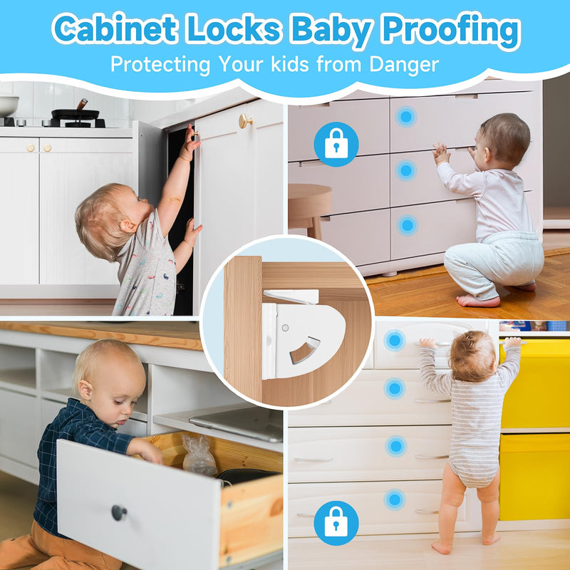 10 Pack Magnetic Cabinet Locks for Child Safety, Drawer Locks Baby Proofing, Magnetic Door Safety Locks for Cabinets and Drawers, Easy Installation No Tools Required (10 Pack and 2 Keys) 10