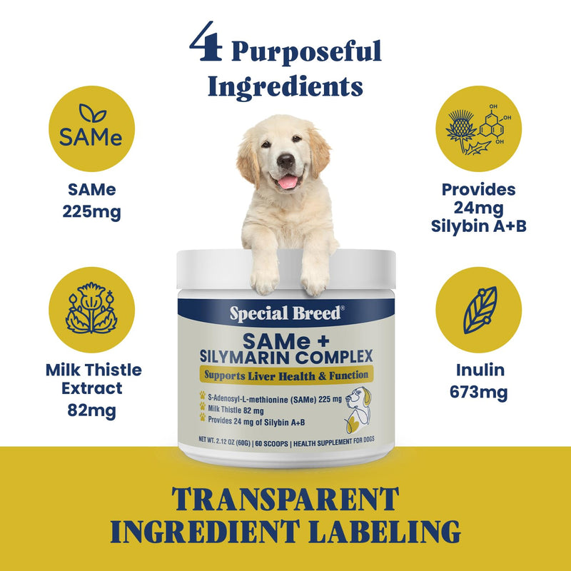 Liver Support for Dogs – Same + Milk Thistle Supplement Powder – Supports Liver Function, Detox & Cellular Health – Silymarin with 24 mg Silybin A+B – 60 Servings