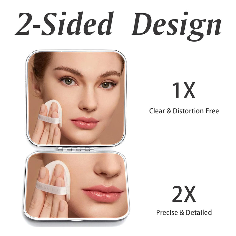 Compact Mirror, Pocket Travel Makeup Mirror for Purse, Metal Square Shell, 2-Sided 1X/2X Magnifying, Portable, Folding, Handheld, Sliver,12 Pack 12