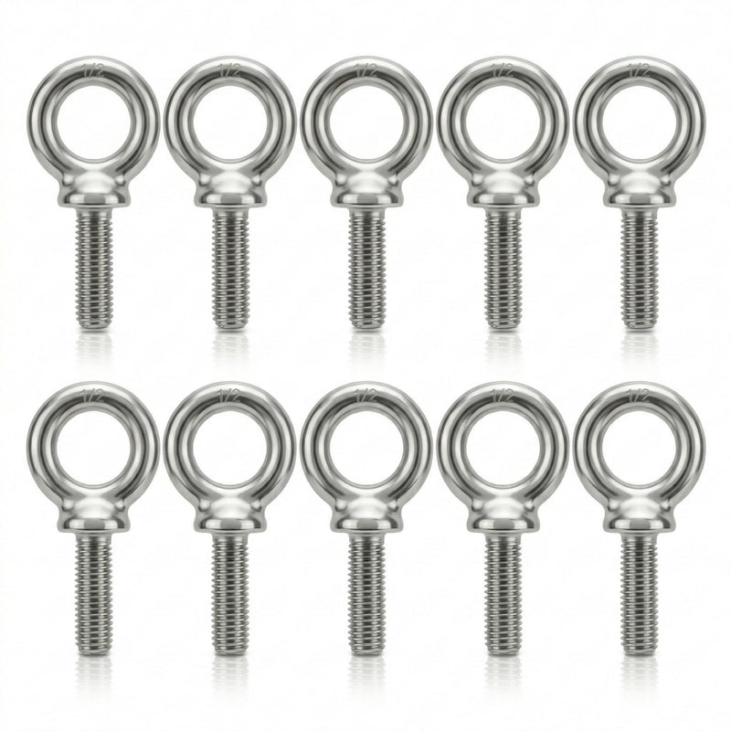 HomelyNest Eye Bolt 1/2"-13 x 1-1/2" - Heavy Duty 304 Stainless Steel Shoulder Eye Bolt for Lifting, Marine Grade, Machinery, 10 Packs