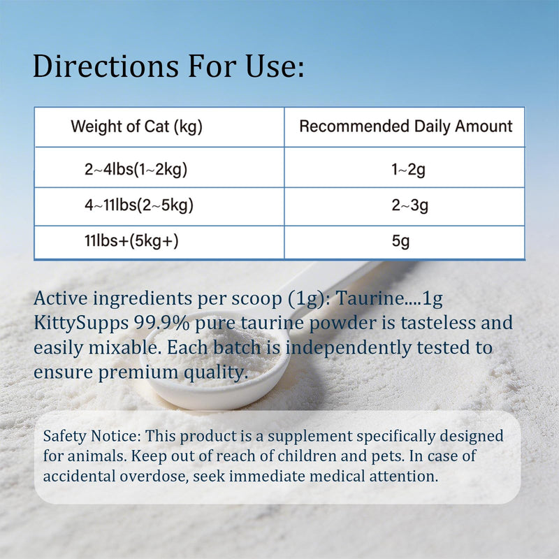 Taurine Powder for Cats, Amino Acid Supplement for Heart, Vision & Daily Wellness, 200 Grams (1pcs) (1) 1