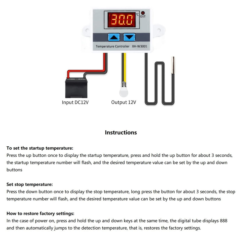 WWZMDiB 12v Thermostat Switch with Waterproof Probe 10A 120W -50℃ to 110℃ 12v Temperature Controller(3pcs)