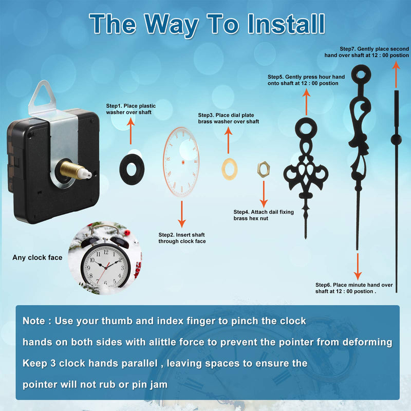 6 Pieces High Torque Quartz Clock Movement Mechanism Replacement with 6 Pairs Different Clock Hands Battery Operated DIY Long Shaft Handicrafts Repair Parts Motor Kits(20 mm/ 0.8 Inch) 20 mm/ 0.8 Inches
