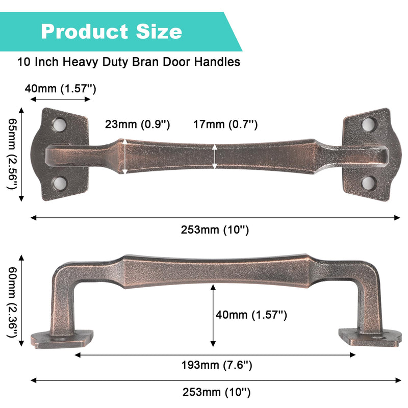 Sliding Barn Door Handles, 10 Inch Heavy Duty Rustic Design Barn Pull Handle, for DIY Sliding Barn Door, Gate, Shed, Garage | Square Solid Metal Material, Oil Rubbed Bronze Finish 10 Inch Barn Door Handles ORB
