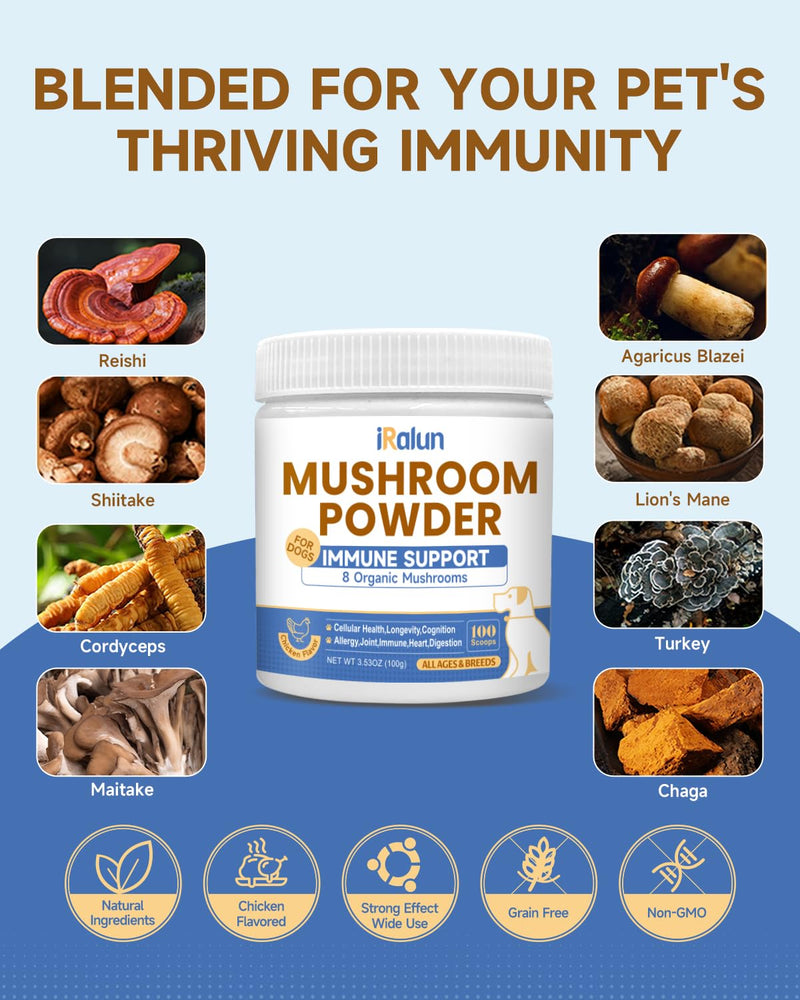 Daily Mushroom Wellness Duo: 18-in-1 Liquid Drops + 8-in-1 Powder for Dogs | Immune Support, Joint Health & Shiny Coat | Savory Chicken Flavor | All-Natural Formula for All Breeds & Ages