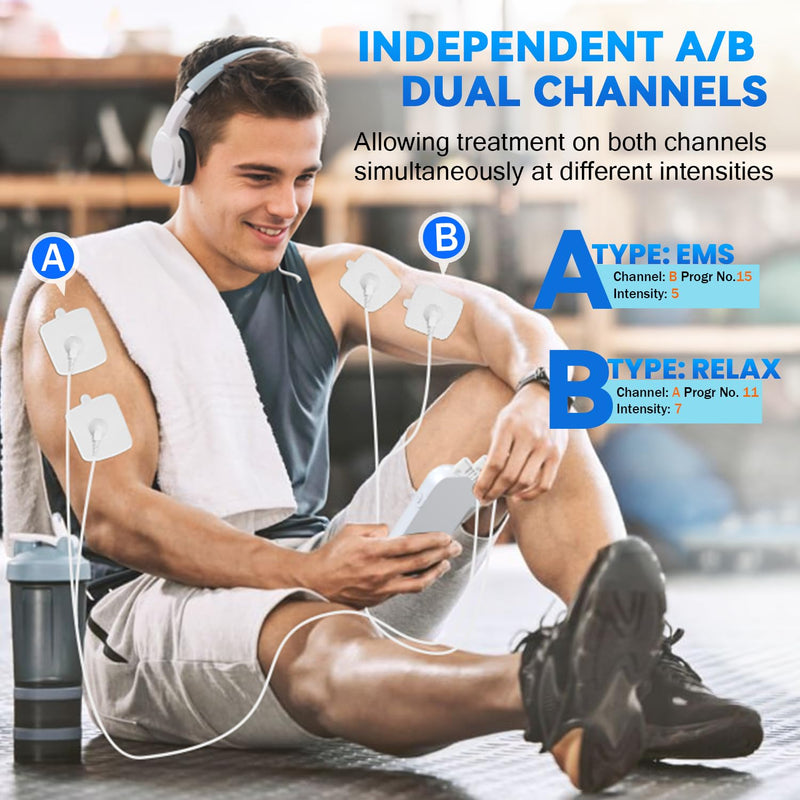 TENS Unit Muscle Stimulator, 3-in-1 EMS Massager Machine, Masajeador Muscular Electrico with 60 Modes, for Gradual Shoulder, Sciatica, Muscle Relaxation,Relieve Back Pain, with 12 TENS Pads