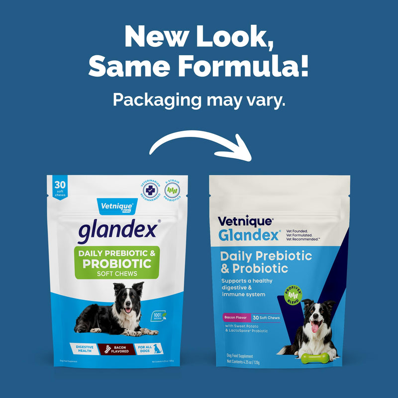 Vetnique Glandex Dog Probiotic Chews, Daily Probiotics for Dogs 5 Strains, Prebiotics & Digestive Enzymes for Gut & Immune Health, Vet Formulated for Occasional Diarrhea (30ct Chews, Probiotic Chews) 30ct Chews