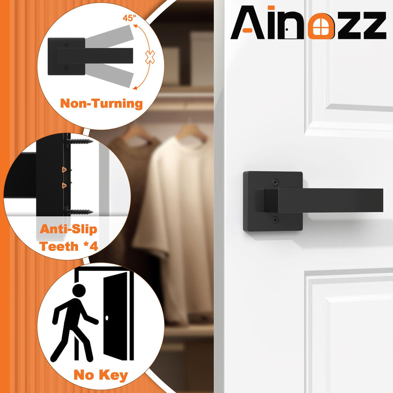 Dummy Door Handles Interior - Pack of 4, Matte Black Door Handle Single Side Lever for Closet & French Doors | Ambidextrous Square Design, Powder Coated Non-Turning and Non-Locking Handle Dummy with Screws