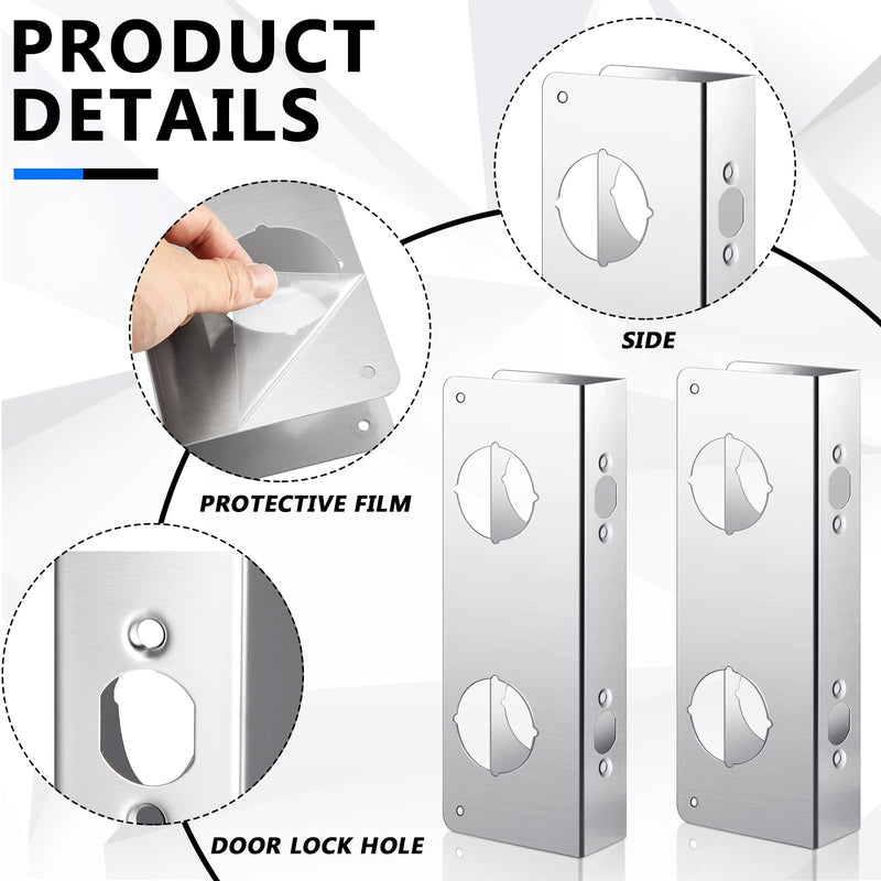 Leinuosen Door Reinforcement Plate 5-1/2 Inch, 2-3/8 x 1-3/4 Inch Lock Reinforcer Stainless Steel Home Security Reinforcement Lock Security to Repair Home Wood Metal Doors (4 Pack) 4