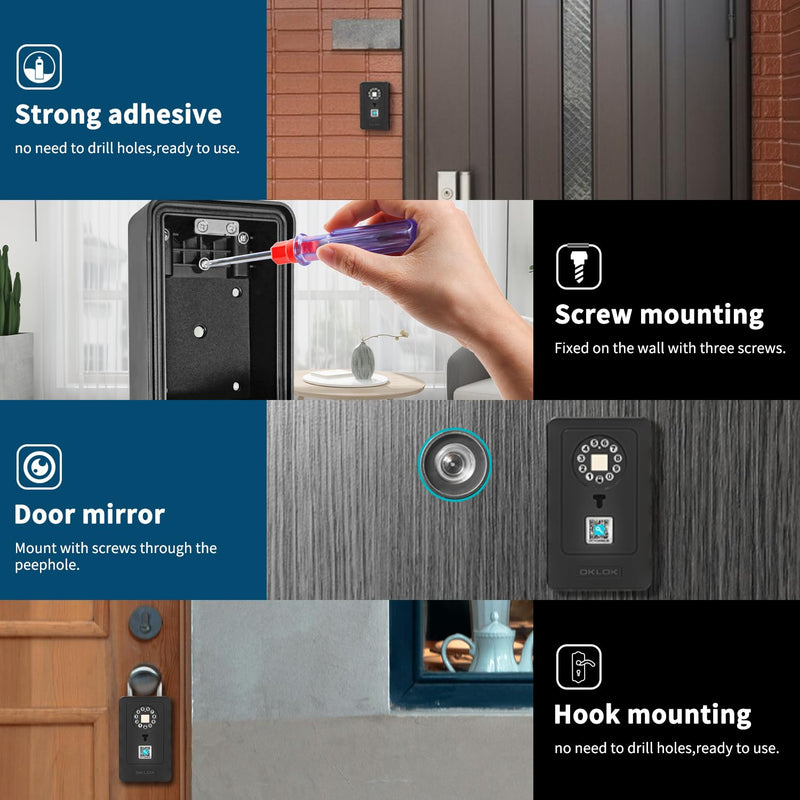 SFW New Smart Lock Boxes, Fingerprint Key Box Bluetooth Key Box with App Control & Passcode, Waterproof Wall Mounted & Door Hanging Security Lock Box (Fingerprint Unlock) Fingerprint Unlock