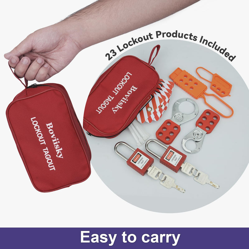 Lockout Tagout Kit with Red Safety Padlocks, Hasps Set, Loto Tags, Bag, Electrical Lock Out Tag Out Kits, Keyed Different, 2 Keys Per Locks 2 locks loto kit-Keyed Different