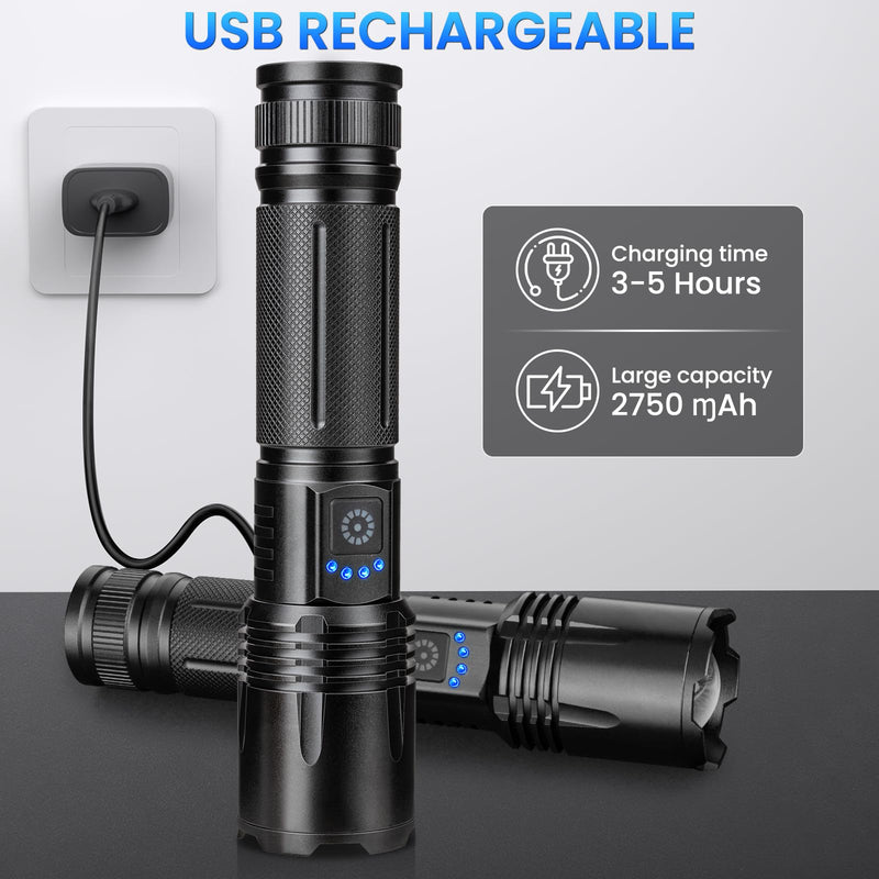 Rechargeable Flashlights 3 Pack - 990,000 Lumens Super Bright LED Flash Light with Fast Charging, IPX7 Waterproof, 5 Modes for Camping & Home