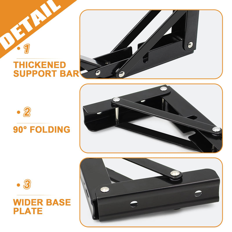 Folding Shelf Brackets - Heavy Duty Metal Collapsible Shelf Bracket for Bench Table, Shelf Hinge Wall Mounted Space Saving DIY Bracket, Max Load: 150 lb 2 PCS (10 Inch, Black) 10 Inch