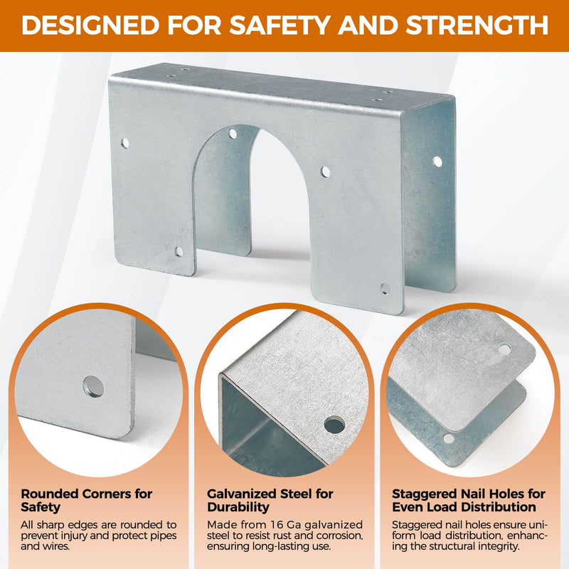 Stud Shoes for 2x Studs, 16-Gauge Galvanized Stud Shoes, 6.25" Height, 1.5" Width, Fits Up to 2 3/8" OD Pipes – Thicker, Higher, IBC/IRC Code Compliant, Extra Durable (1.5" x 6.25" - 2 PCS)